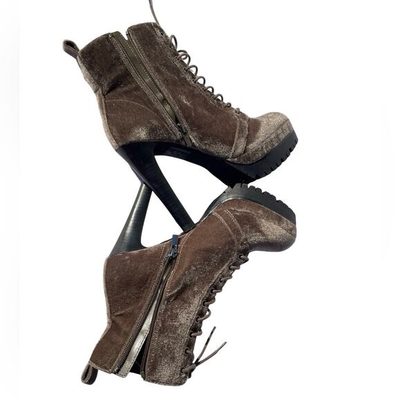 Aldo Aliria Combat Boot Heels Velvet Grey Olive Green Size 8 - Picture 5 of 10